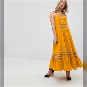 Free people mustard yellow embroidered maxi dress